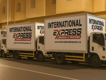 20251005_1624_Express Trucks in Row_remix_01k6t56zvrfazafwbd51yhtfbk